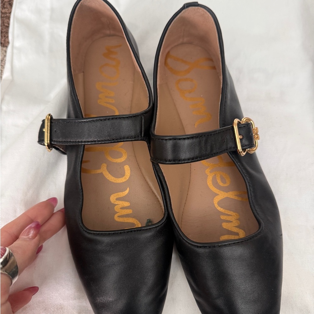 Sam Edelman Black Leather Flats with Gold Buckle